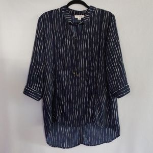 Simply Noelle Blue White Green Stripe Tunic Top /Cover Size L/XL 12-14